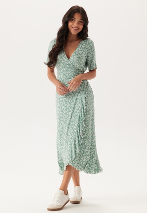 Image of Happy Holly Frill S/S Wrap Dress Green/Floral 32/34