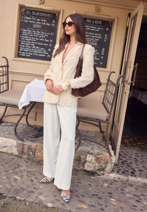 Image of Happy Holly High Waist Wide Suit Pants Cream 44