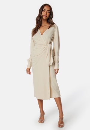 Happy Holly Soft Wrap Midi Shirt Dress Light beige 40/42