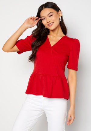 Image of Happy Holly Madeleine peplum top Red 52/54