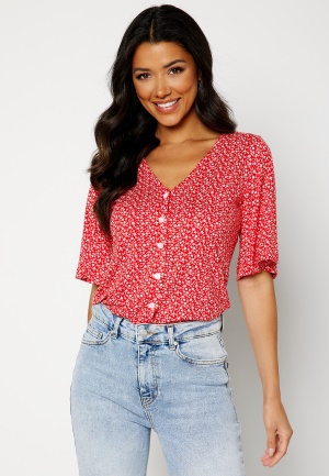 Happy Holly Malini button frill top Red / Floral 48/50