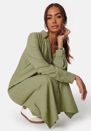 Happy Holly Nyla Linen Shirt Dress Khaki green 48/50