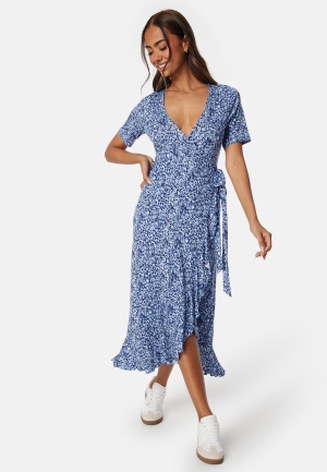 Happy Holly Selima Frill Wrap Dress Blue / Patterned 32/34