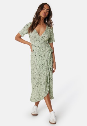 Happy Holly Selima Frill Wrap Dress Green / Patterned 32/34