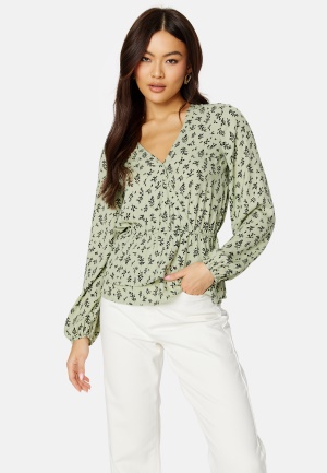 Happy Holly Serene wrap blouse Dusty green / Patterned 40/42