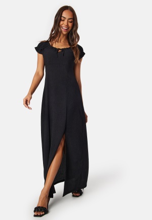 Läs mer om Happy Holly Structure Maxi Slit Dress Black 48/50