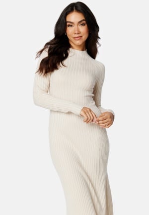 Happy Holly Yazmin fine knitted rib dress Light beige 44/46