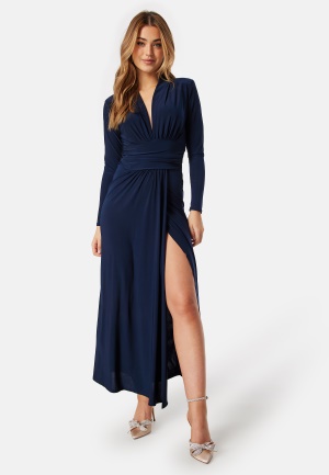 Läs mer om John Zack Deep V Wrap Front Maxi Dress Navy L (UK14)