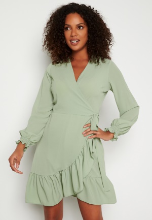 Läs mer om John Zack Frilly Wrap Mini Dress Sage Green S (UK10)