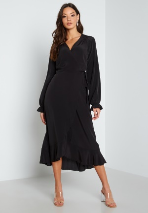 Image of John Zack Long Sleeve Wrap Frill Dress Black XL (UK16)