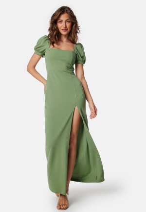 Läs mer om John Zack Puff Sleeve Maxi Dress With Split Sage Green L (UK14)