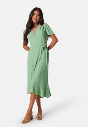 Läs mer om John Zack Short Sleeve Wrap Dress Sage Green L (UK14)