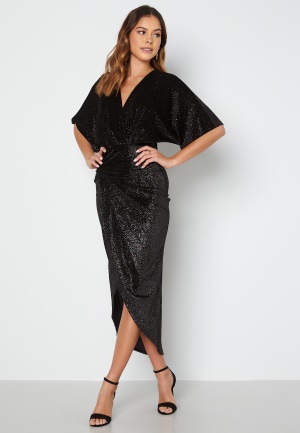Image of John Zack Velvet Kimono Sleeve Rouch Dress Black XS (UK8)