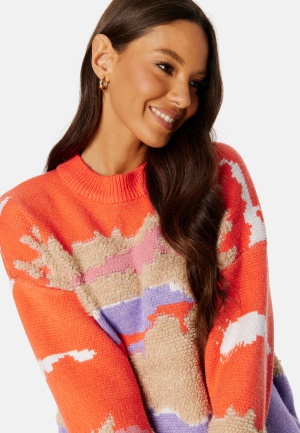 Object Collectors Item Frida L/S Knit Pullover Hot Coral Detail:Mix XS