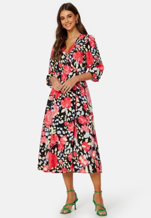 Image of Object Collectors Item Limone L/S Midi Dress Hot Coral AOP:Flower 34