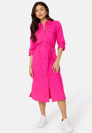 ONLY Caro LS Linen Blend Shirt Dress Pink Yarrow XS