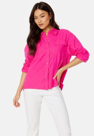 ONLY Caro L/S Oversized Linen Blend Shirt Pink Yarrow S