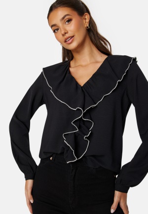 Läs mer om ONLY Lise Contrast Frill Shirt Black Detail: Pumice XL