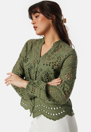 Image of ONLY Onlbine Lalisa Emb Top Olive Green L