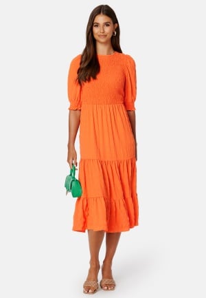 ONLY Thalia 2/4 Smock Calf Dress Tangerine M