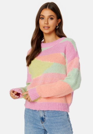 Image of Pieces Brooke LS O-Neck Knit Prism Pink Pattern:D XS