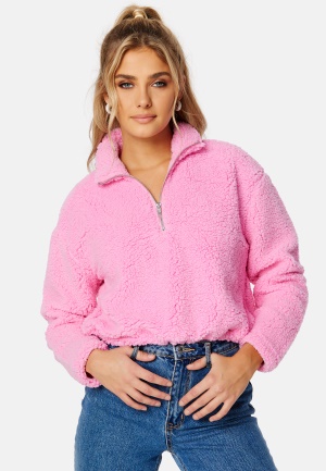 Pieces Ferna Cropped Teddy Sweat Begonia Pink S