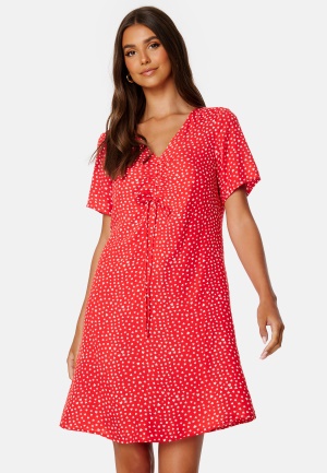 Image of Pieces Nya SS V-Neck Short Dress Poppy Red AOP: Heart XL