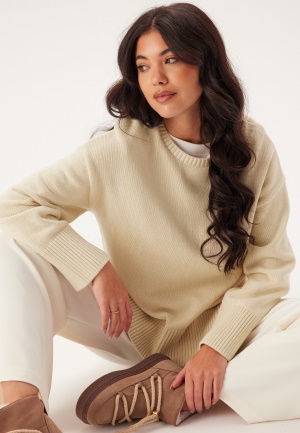 Image of Pieces Pcava Ls O-neck Slit Knit Birch XS