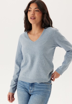 Image of Pieces Pcbree Ls V-neck Knit Cashmere Blue Detail:melange XS