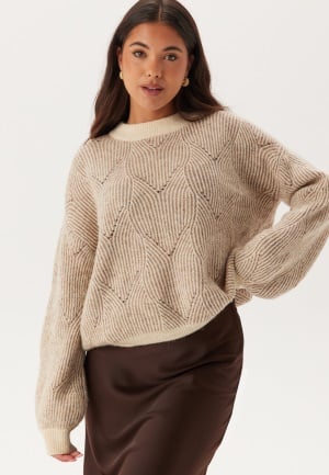 Läs mer om Pieces Pcjenna LS O-neck knit Whitecap Gray Detail:TAUPE GRA M