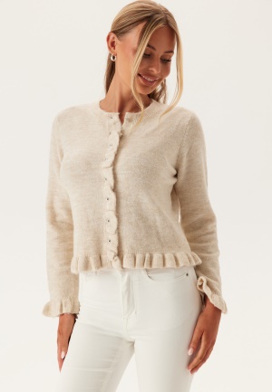 Läs mer om Pieces Pclydia Ls Frill Knit Cardigan Birch Detail:Melange L