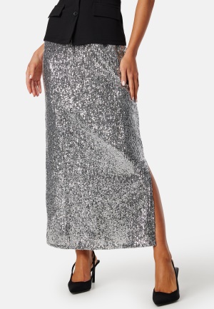Läs mer om Pieces Pcniri high waist ankle skirt Silver Detail:SEQUIN XL