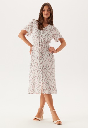 Image of Pieces Pcnya Ss V-neck Midi Dress Cloud Dancer Aop:romantic Flow L
