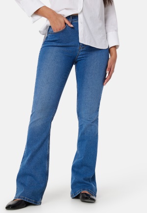 Läs mer om Pieces Pcpeggy Flared High Waist Jeans Medium Blue Denim XL