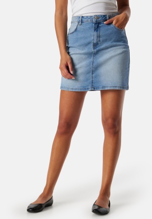 Läs mer om Pieces Pcpeggy HW Denim Skirt Light Blue Denim S