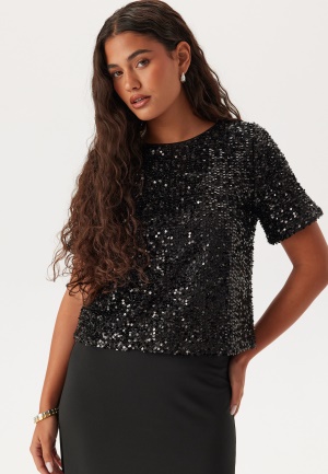 Läs mer om Pieces Pcserena Sequin Ss O-neck Top Black Detail:black Detail L