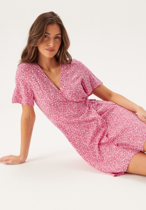 Image of Pieces Pctala New Ss Wrap Dress Pink Lemonade Aop:flower L