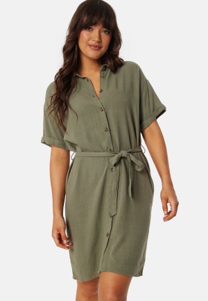 Läs mer om Pieces Pcvinsty Linen Shirt Dress Deep Lichen Green S