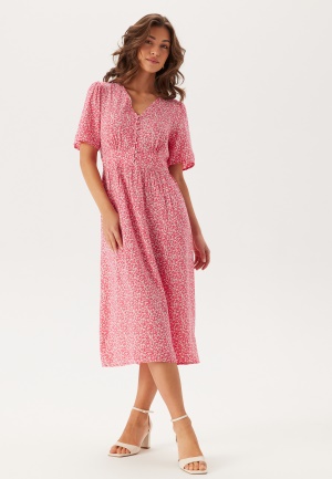 Image of Pieces Tala SS Midi Dress Pink Lemonade AOP:Multi flower M