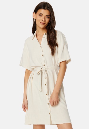 Läs mer om Pieces Vinsty SS Linen Shirt Dress Birch XL