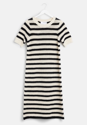 SELECTED FEMME Alby SS Long Knit Dress Birch Stripes:BLACK S