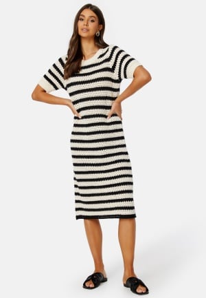 Bilde av Selected Femme Alby Ss Long Knit Dress Birch Stripes:black S