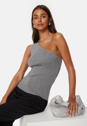 Läs mer om SELECTED FEMME Lura Lurex One Shoulder Knit Top Medium Grey Melange S