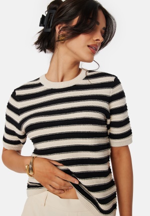 SELECTED FEMME Slfdora SS knit O-Neck Birch Stripes:Black XL
