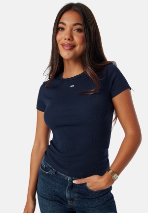 Läs mer om TOMMY JEANS Tjw Slim Essential Rib Ss C1g Dark Night Navy S