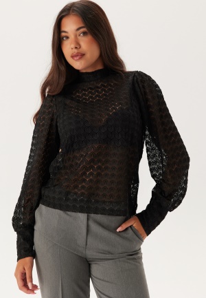 Läs mer om VERO MODA Vmbecca Ls High Neck Lace Top Black L