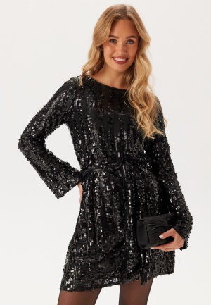 Läs mer om VERO MODA Vmefa Ls Short Dress Black Detail:black Sequins L