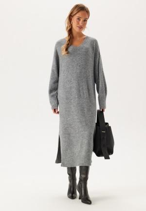 Läs mer om VERO MODA Vmjupiter Ls V-neck Calf Dress Medium Grey Melange L