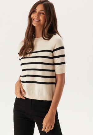 Läs mer om VERO MODA Vmsaba Plain Ss O-neck Pullove Birch Stripes:w Black XS