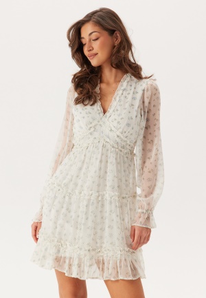 Image of VERO MODA Vmsmilla LS frill short dress Bright White AOP:Josefine XL